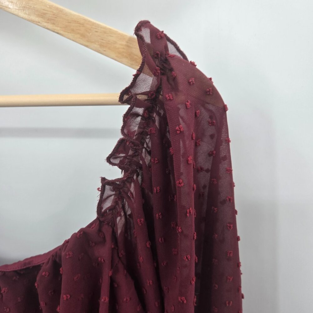 Shein Curve Cropped Burgundy Swiss Dots Blouse 2xl - Picture 12 of 14
